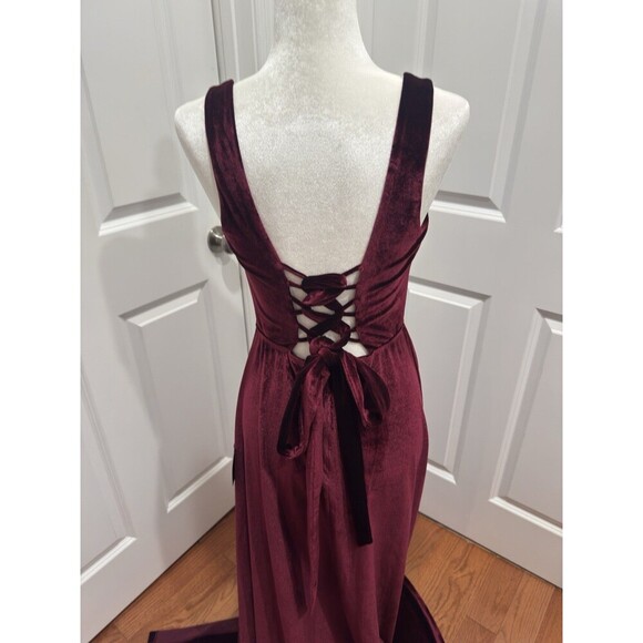 Lulu’s Dark Velvet Lace-Up Maxi Dress Large Homecoming Fairygoth *See Size Notes - Picture 7 of 9